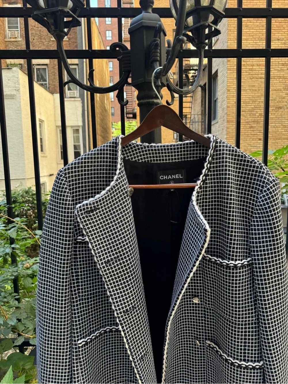 CHANEL Black & White Tweed Bouclé Jacket with Gold Buttons
